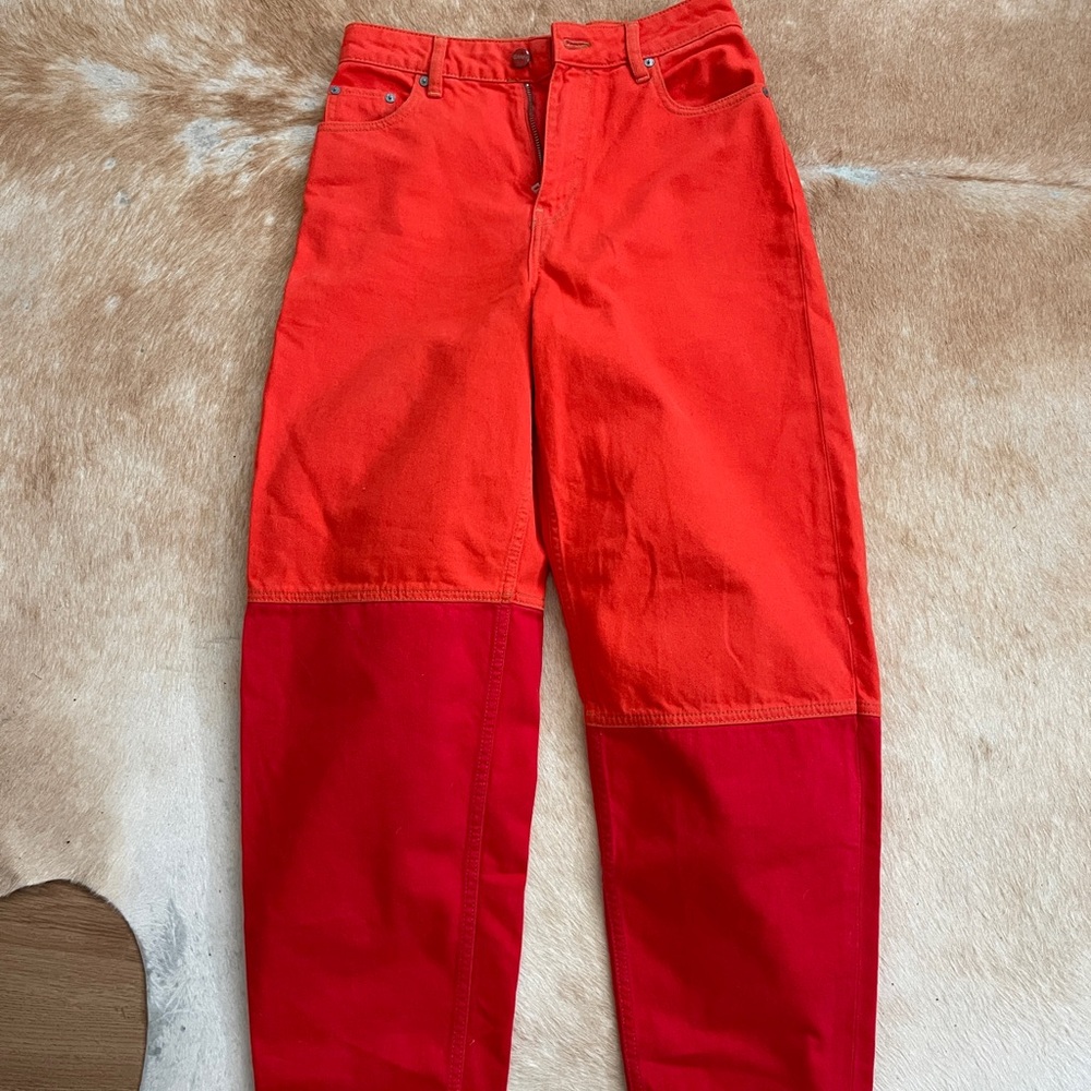 Ganni High Rise Jeans in Red and Orange